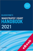 Cover of Blackstone's Magistrates' Court Handbook 2021 (eBook)